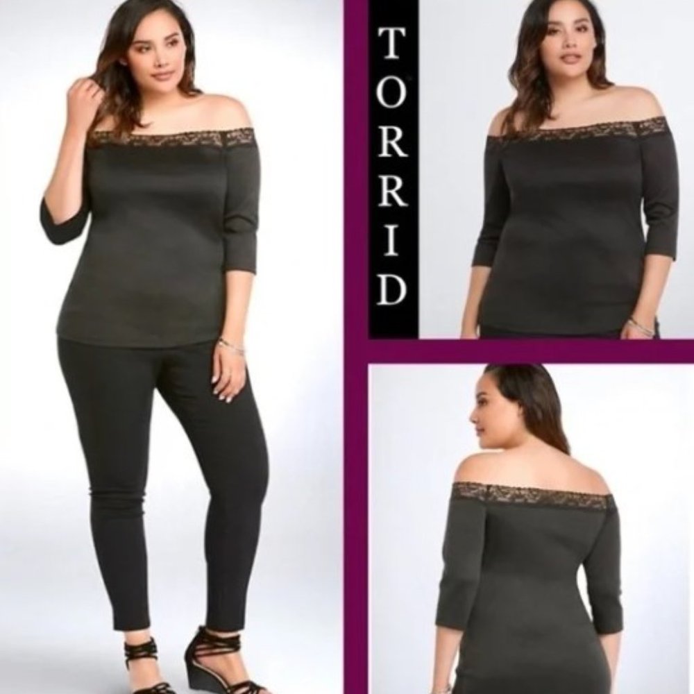 Torrid Black lace Trim Off Shoulder Blouse NWOT size 4